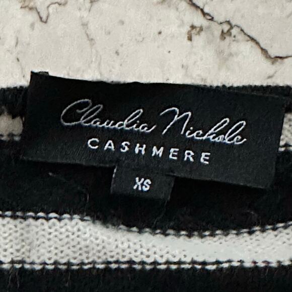 Claudia Nichole Cashmere S Cardigan Sweater Open Front Striped Black White Work - Picture 2 of 15